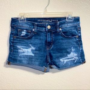 American eagle distressed high waisted denim short
